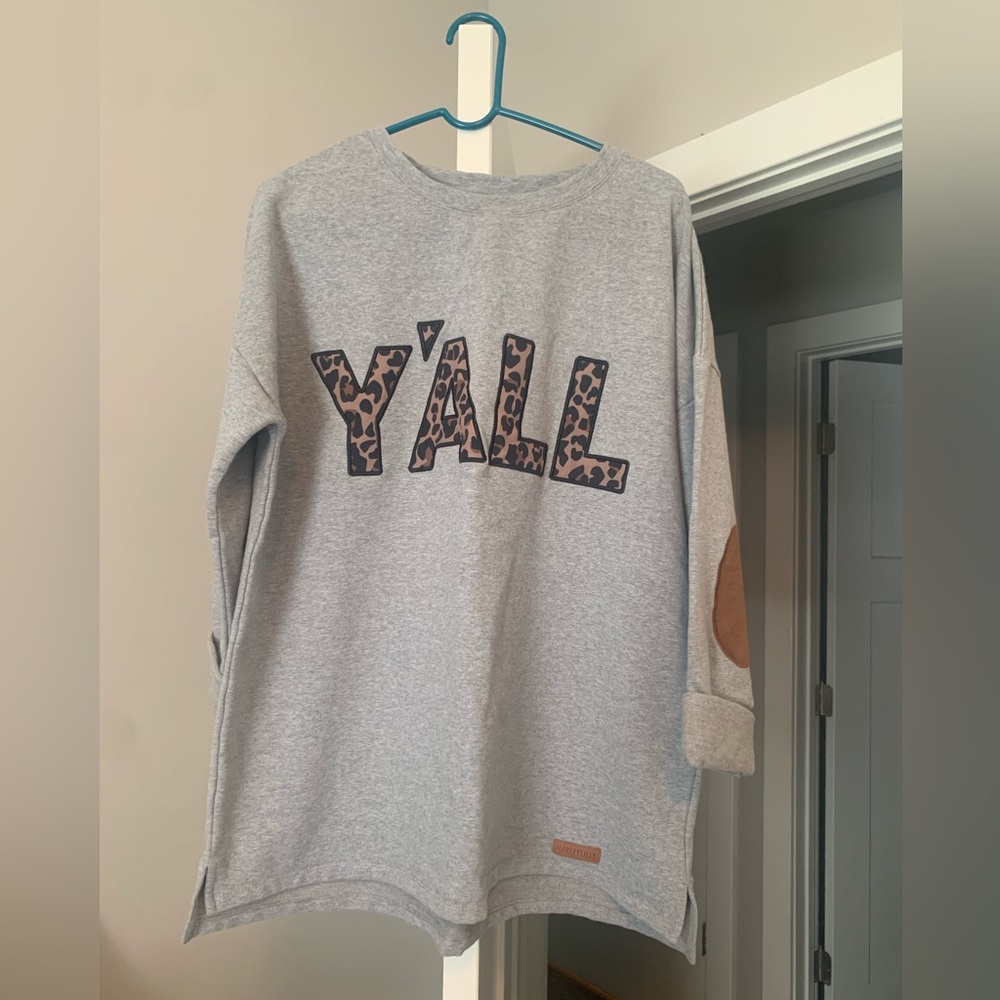 Gray Sweatshirt with Leopard Print 'Y'ALL'
